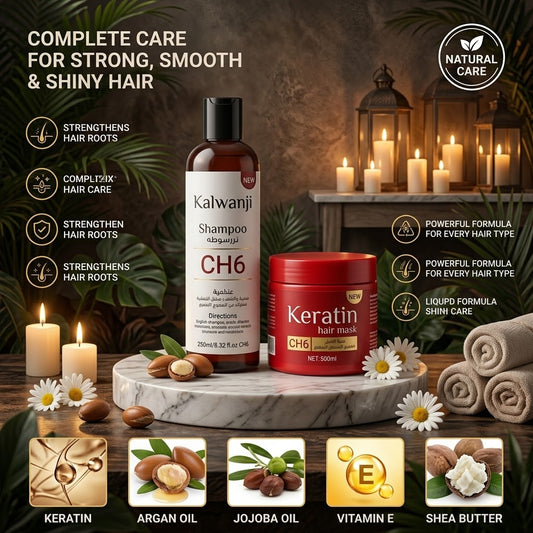 Kalwanji Black Seed Shampoo & Keratin Hair Mask Combo – Anti Hair Fall, Deep Nourishment & Frizz Control