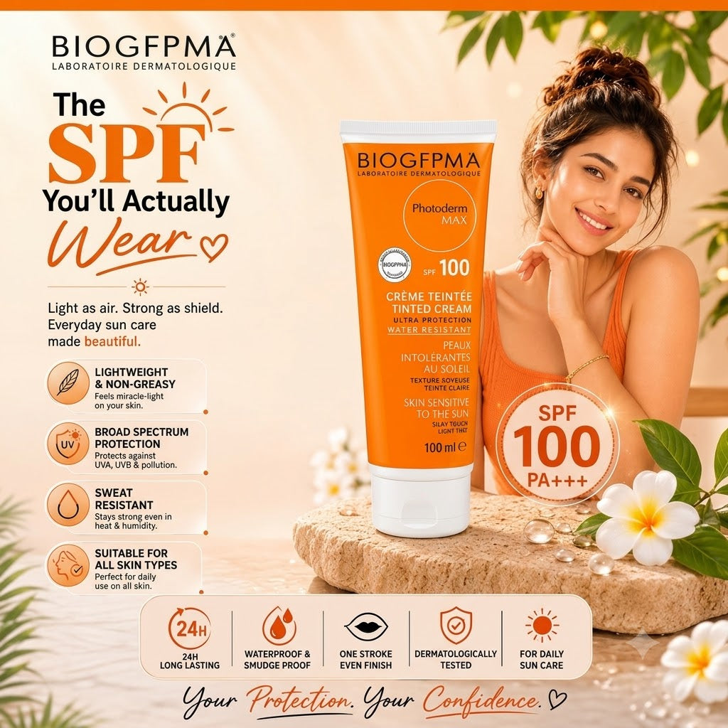 BIOGFPMA Photoderm MAX SPF 100+ Tinted Sunscreen Cream 100ml – Lightweight Non-Greasy UVA/UVB Protection
