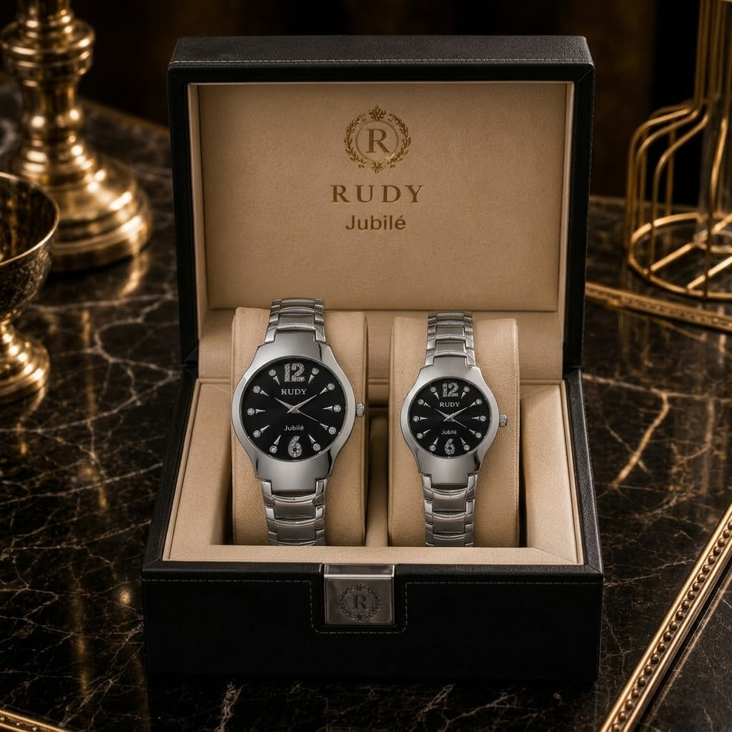 Rudy Jubilé Luxury Couple Watch Set – Silver & Black Edition