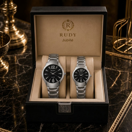 Rudy Jubilé Luxury Couple Watch Set – Silver & Black Edition